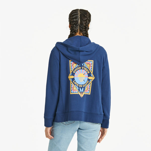 Life Is Good Women's Good Vibes Floral Diamond Simply True Fleece Zip Hoodie