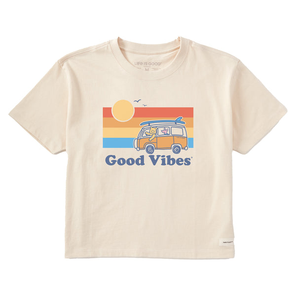 Life Is Good Women's Good Vibes Winnie U0026 P Van Short Sleeve Crusher Boxy Tee