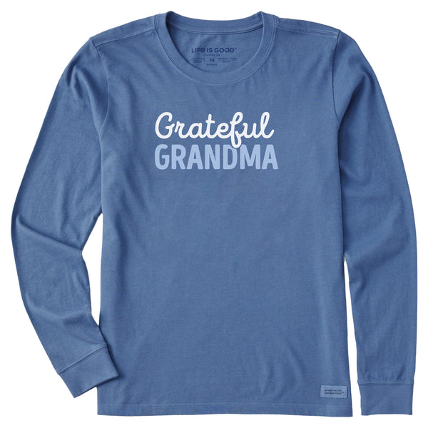 life is good Women's Grateful Grandma Script Long Sleeve Crusher Tee