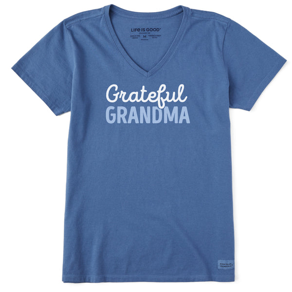 life is good Women's Grateful Grandma Script Short Sleeve Crusher Vee