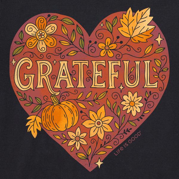 Life Is Good Women's Grateful Heart Doodle Watercolor Short Sleeve Crusher Vee