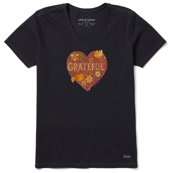 life is good Women's Grateful Heart Doodle Watercolor Short Sleeve Crusher Vee