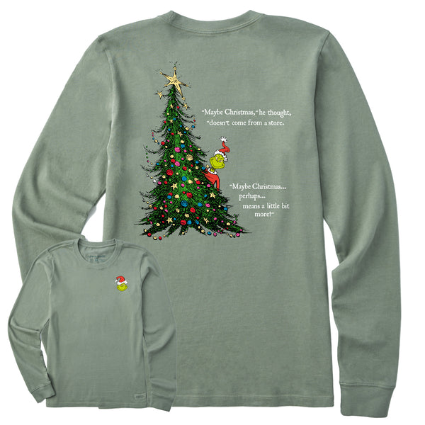 life is good Women's Grinch Christmas Means More Long Sleeve Crusher Tee