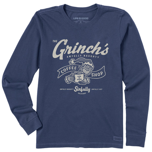 Life Is Good Women's Grinch Coffee Shop Long Sleeve Crusher Tee