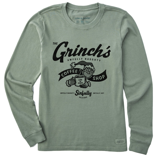 life is good Women's Grinch Coffee Shop Long Sleeve Crusher Tee