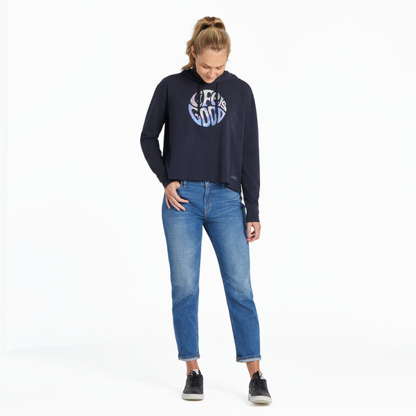 Life Is Good Women's Groovy Tie Dye LIG Crusher-FLEX Boxy Hoodie