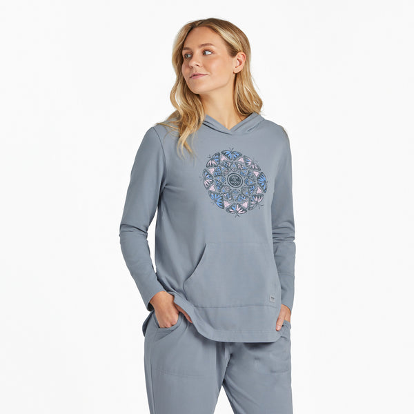 life is good Women's Hand Drawn Butterfly Mandala Crusher-FLEX Hoodie Tunic