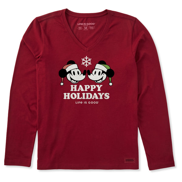 life is good Women's Happy Holidays Willie Long Sleeve Crusher Vee
