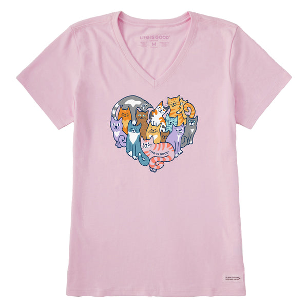 life is good Women's Heart of Cats Short Sleeve Vee