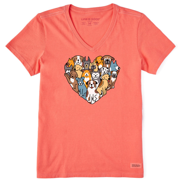 life is good Women's Heart of Dogs Short Sleeve Vee