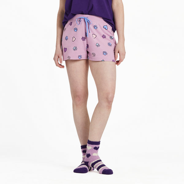 life is good Women's Hearts and Paws Pattern Snuggle Up Sleep Short