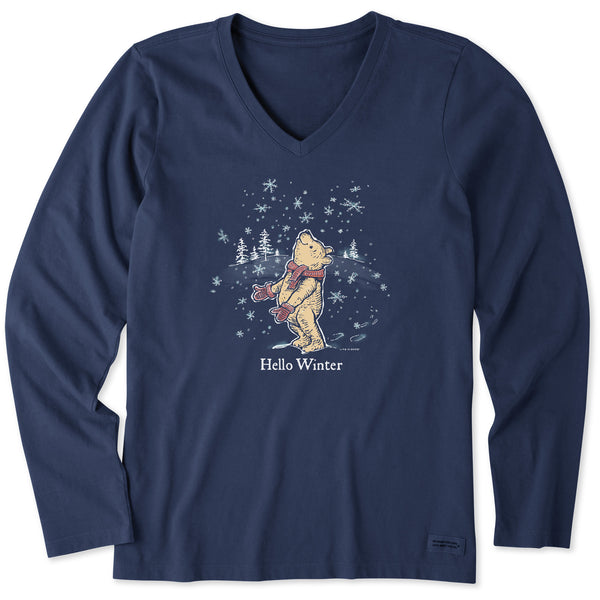 Life Is Good Women's Hello Winter Winnie Long Sleeve Crusher Vee