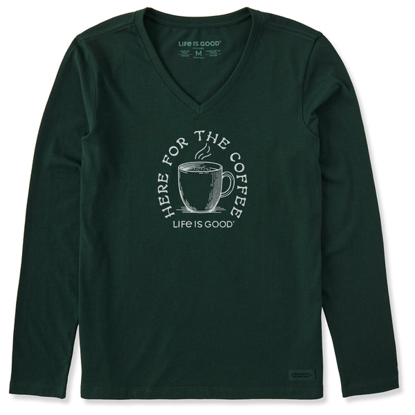 life is good Women's Here for the Coffee Long Sleeve Crusher Vee