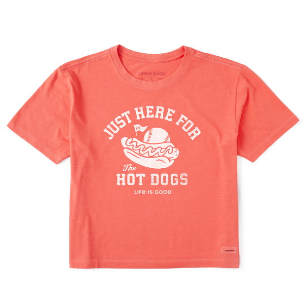 Life Is Good Women's Here For The Hot Dogs Baseball Short Sleeve Crusher Boxy Tee