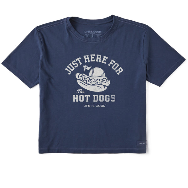 life is good Women's Here for the Hot Dogs Baseball Short Sleeve Crusher Boxy Tee