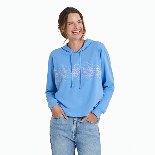 life is good Women's Hibiscus Line Drawing Crusher Boxy Hoodie