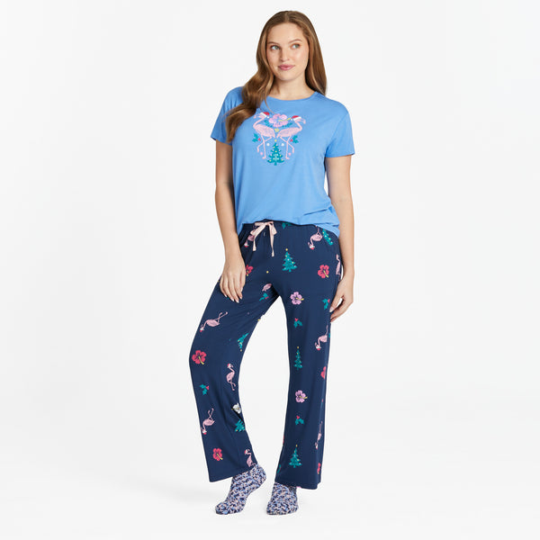 Life Is Good Women's Holiday Flamingo Mirror Lightweight Sleep Tee