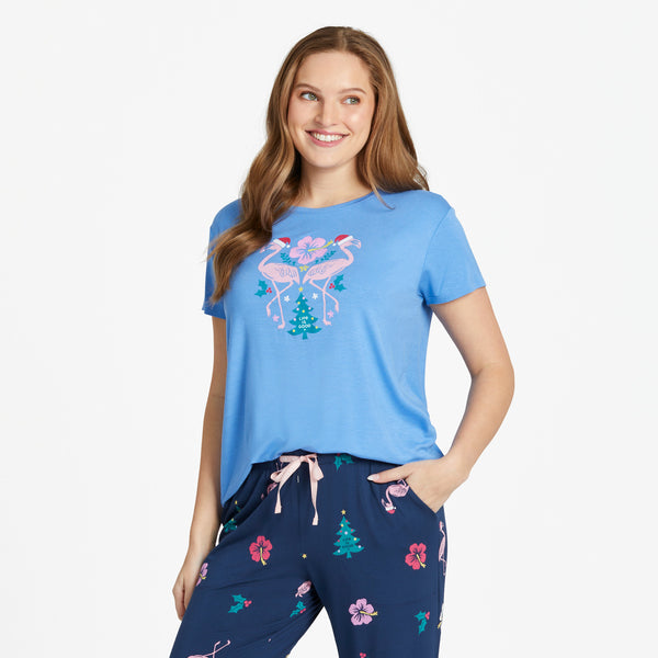 life is good Women's Holiday Flamingo Mirror Lightweight Sleep Tee