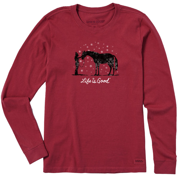 life is good Women's Holiday Horse Long Sleeve Crusher Tee