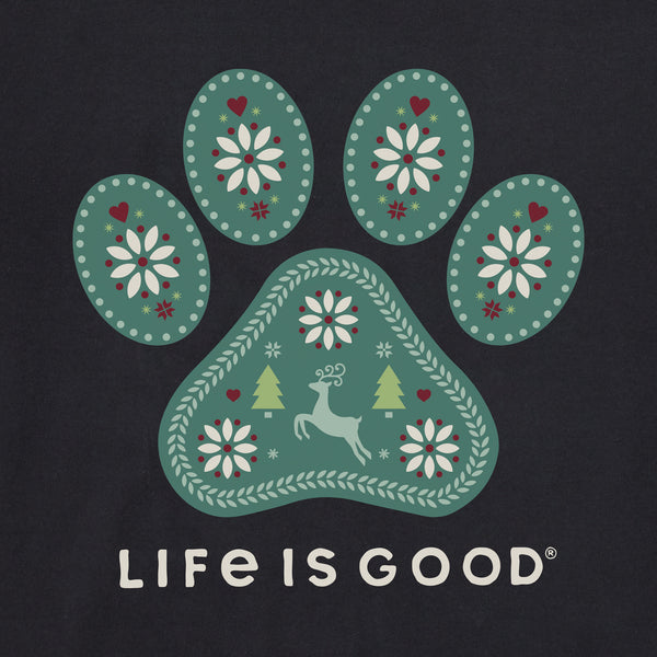 Life Is Good Women's Holiday Paw Long Sleeve Snuggle Up Relaxed Sleep Tee