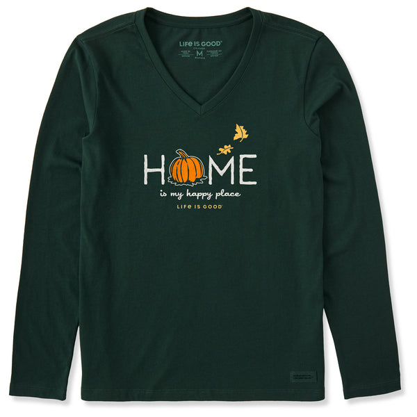 Life Is Good Women's Home Is My Happy Place Fall Long Sleeve Crusher Vee