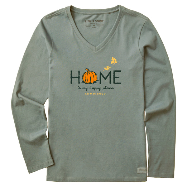 life is good Women's Home is my Happy Place Fall Long Sleeve Crusher Vee