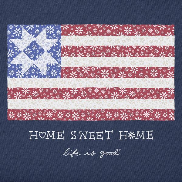 Life Is Good Women's Home Sweet Home Quilted Flag Short Sleeve Vee