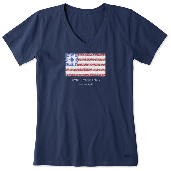 life is good Women's Home Sweet Home Quilted Flag Short Sleeve Vee