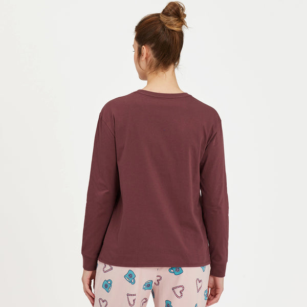 Life Is Good Women's Hot Chocolate Mug Long Sleeve Snuggle Up Sleep Tee