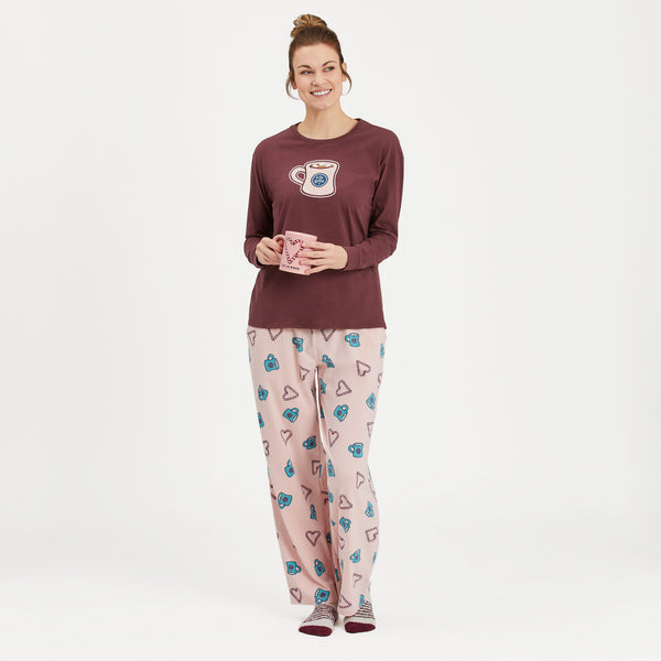 Life Is Good Women's Hot Chocolate Mug Long Sleeve Snuggle Up Sleep Tee
