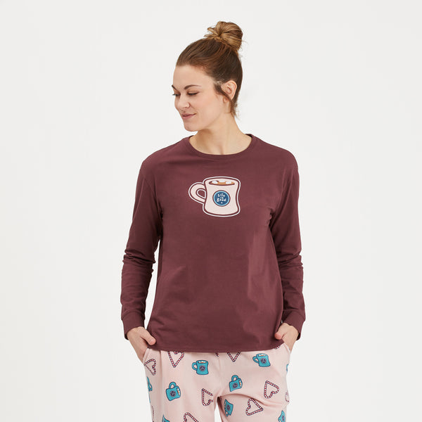 life is good Women's Hot Chocolate Mug Long Sleeve Snuggle Up Sleep Tee