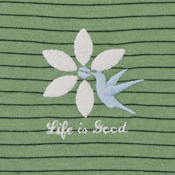 Life Is Good Women's Hummingbird Flower Long Sleeve Striped Crusher-LITE Hooded Tee