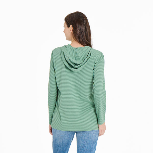 Life Is Good Women's Hummingbird Flower Long Sleeve Striped Crusher-LITE Hooded Tee
