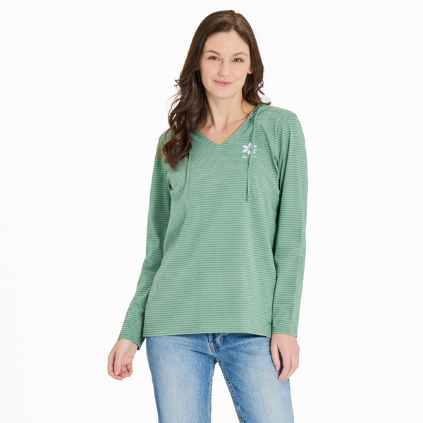life is good Women's Hummingbird Flower Long Sleeve Striped Crusher-LITE Hooded Tee