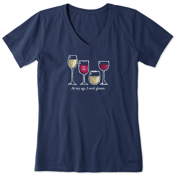 Life Is Good Women's I Need Wine Glasses Short Sleeve Vee