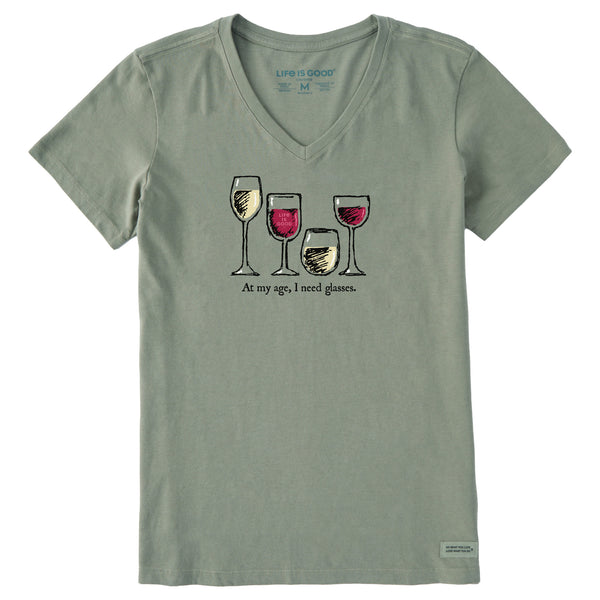 life is good Women's I Need Wine Glasses Short Sleeve Vee