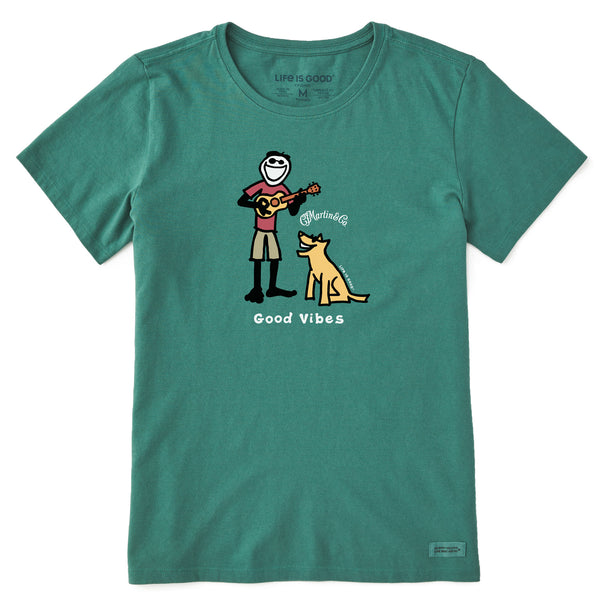 Life Is Good Women's Jake U0026 Rocket Martin Guitar Good Vibes Short Sleeve Crusher Tee