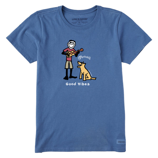 life is good Women's Jake u0026 Rocket Martin Guitar Good Vibes Short Sleeve Crusher Tee