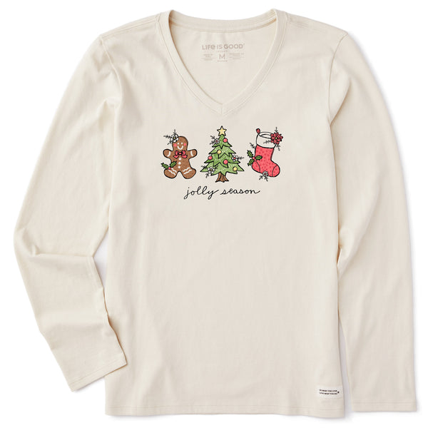 Life Is Good Women's Jolly Season Xmas Long Sleeve Crusher Vee