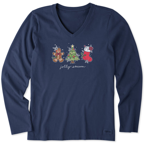 life is good Women's Jolly Season Xmas Long Sleeve Crusher Vee