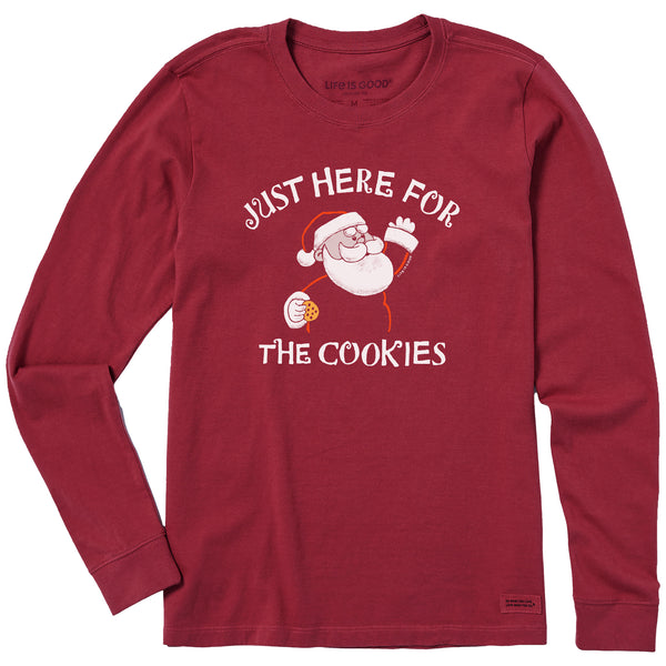 life is good Women's Just Here for the Cookies Santa Long Sleeve Crusher Tee