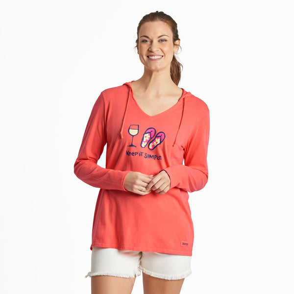 life is good Women's Keep it Simple Wine and Flips Long Sleeve Crusher-LITE Hooded Tee
