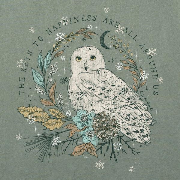 Life Is Good Women's Key To Happiness Snowy Owl Long Sleeve Crusher Tee