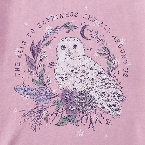Life Is Good Women's Key To Happiness Snowy Owl Long Sleeve Crusher Tee