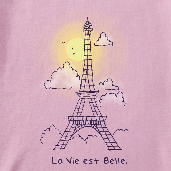 Life Is Good Women's La Vie Est Belle Eiffel Tower Short Sleeve Tee