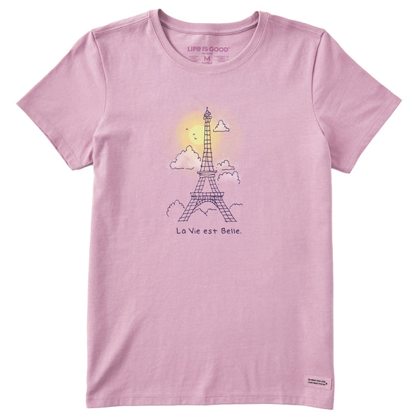 Life Is Good Women's La Vie Est Belle Eiffel Tower Short Sleeve Tee