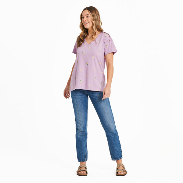 Life Is Good Women's Lemon Pattern Crusher-LITE Easy Vee
