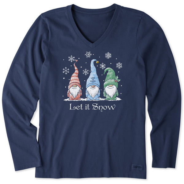 life is good Women's Let it Snow Gnomes Long Sleeve Crusher Vee