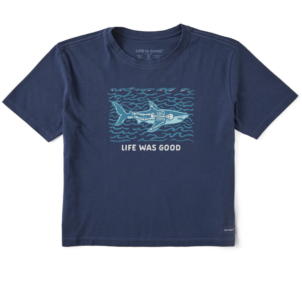 life is good Women's Life Was Good Shark Short Sleeve Crusher Boxy Tee