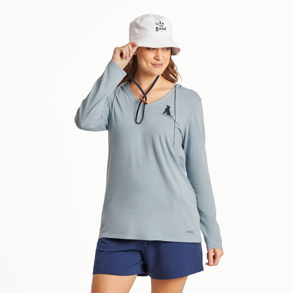 life is good Women's LIG Dog Long Sleeve Striped Crusher-LITE Hooded Tee